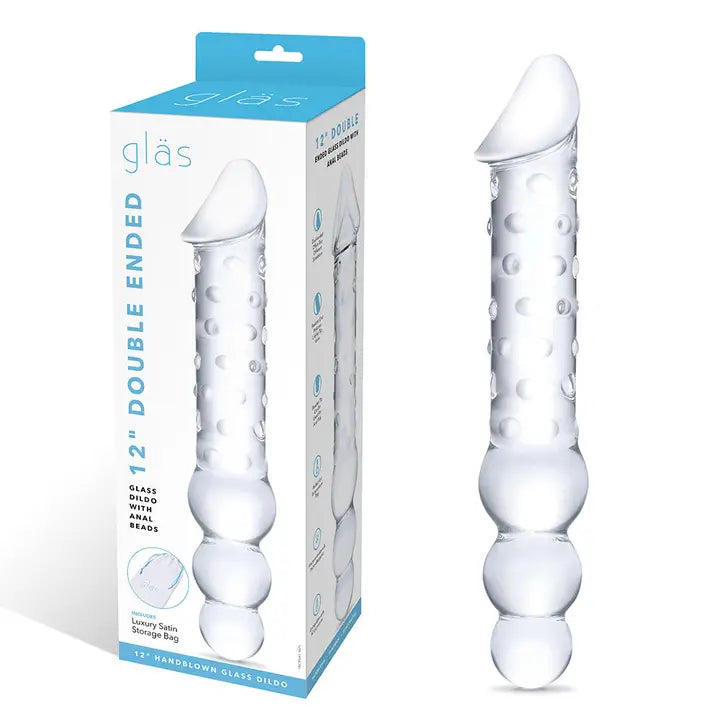 12" DOUBLE ENDED GLASS DILDO