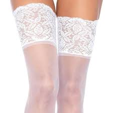 SPANDEX SHEER THIGH HIGHS WITH 5 IN SILICONE STAY UP LACE TOP