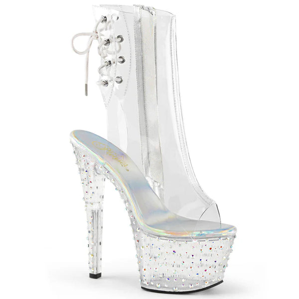 Open Toe/Heel Lace-Up Back Ankle Boot  Inside Zip Closure