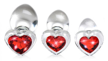 Booty Sparks Red Heart Glass Anal Plug Set