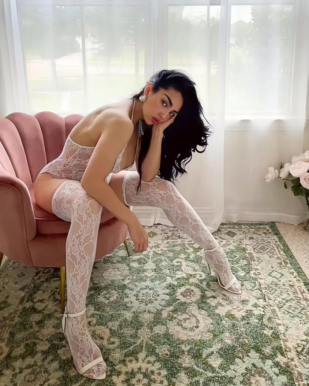 Sweet Romance Lace Teddy & Stockings Set