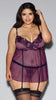 PLUS SIZE EMBROIDERED PLUM BABYDOLL SET