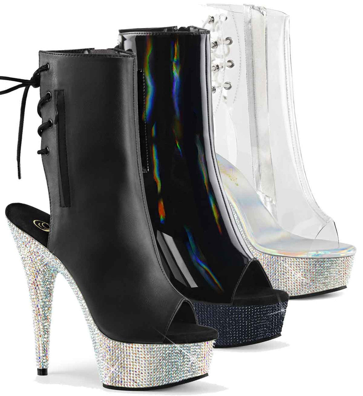 6" OPEN TOE RHINESTONE ANKLE BOOT