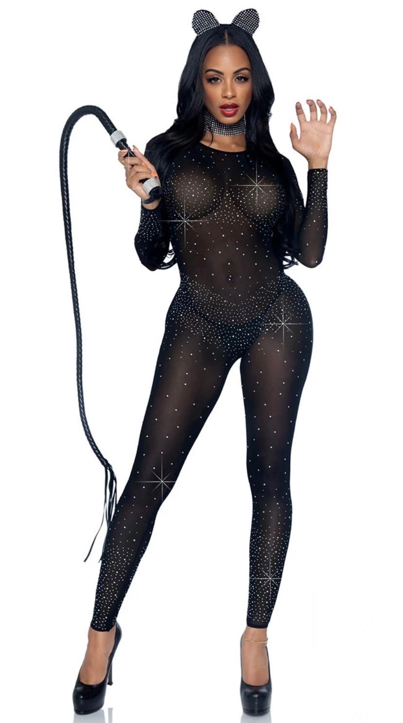 SHEER RHINESTONE CATSUIT