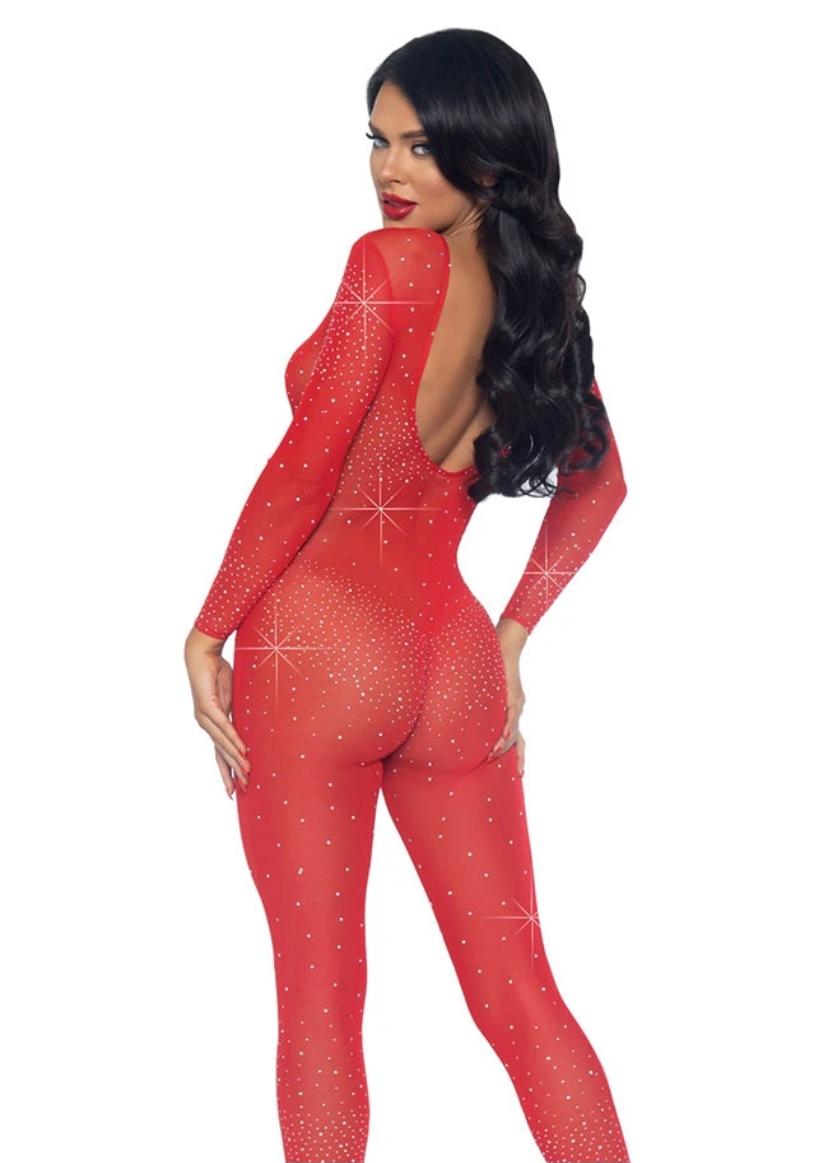 SHEER RHINESTONE CATSUIT