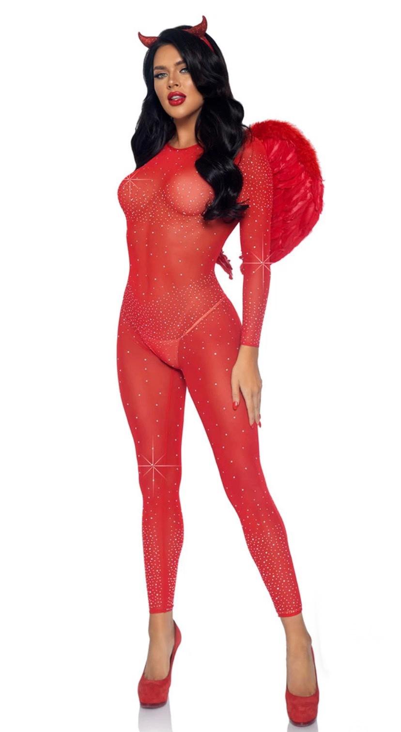 SHEER RHINESTONE CATSUIT