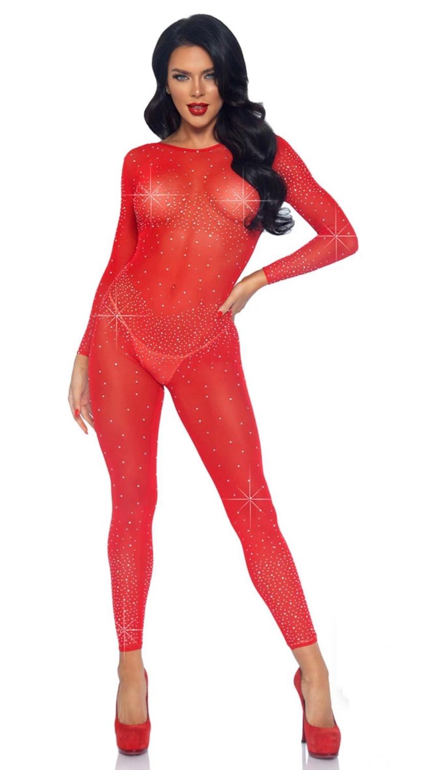 SHEER RHINESTONE CATSUIT