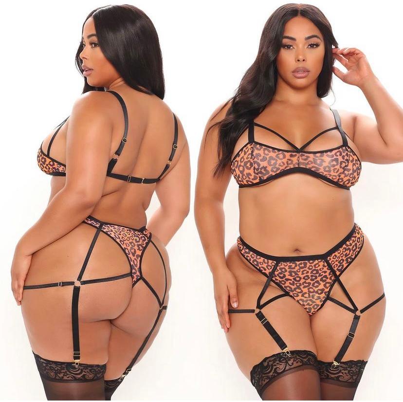 FOR THE LOVE OF LEOPARD NEON ORANGE PLUS BRA SET