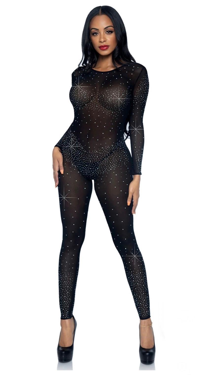 SHEER RHINESTONE CATSUIT